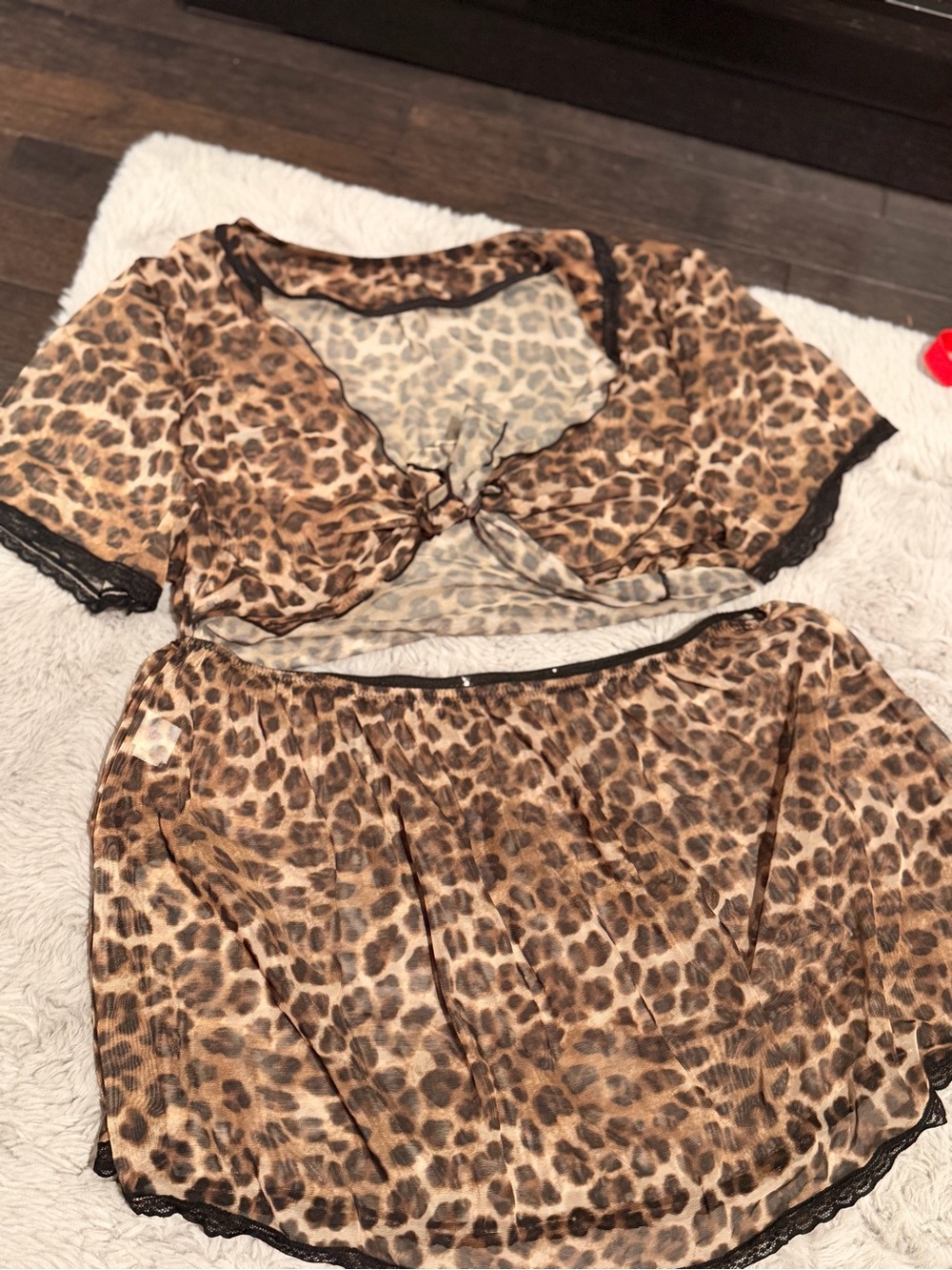Amazon Brown Leopard Print Tie-Front Crop Top Set